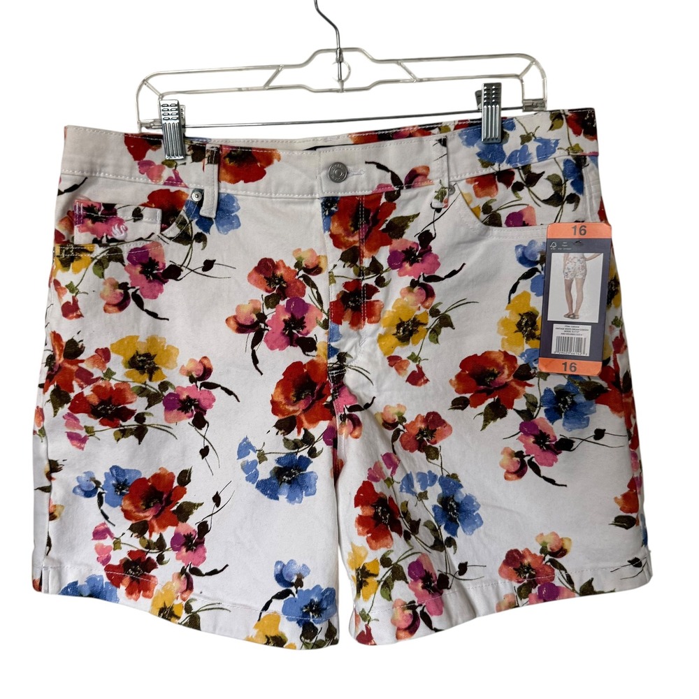 Gloria Vanderbilt Amanda Short Women 16 White Floral NWT High Rise Denim